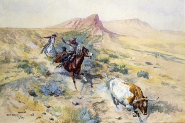 Impresionismo Painting - El que abandonó la manada 1902 Charles Marion Russell Vaquero de Indiana